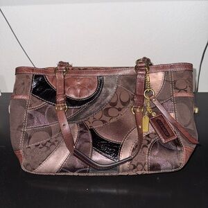 Coach Brown Metallic Patchwork Shoulder Tote